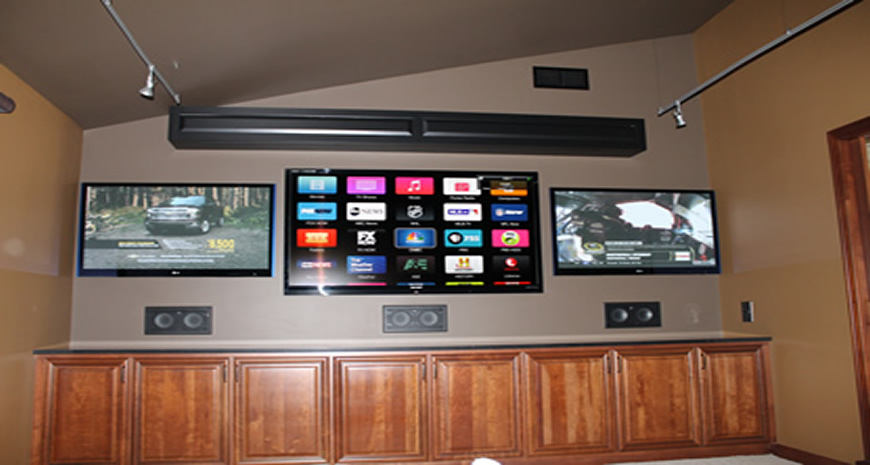 Presentation space with 3 TVs